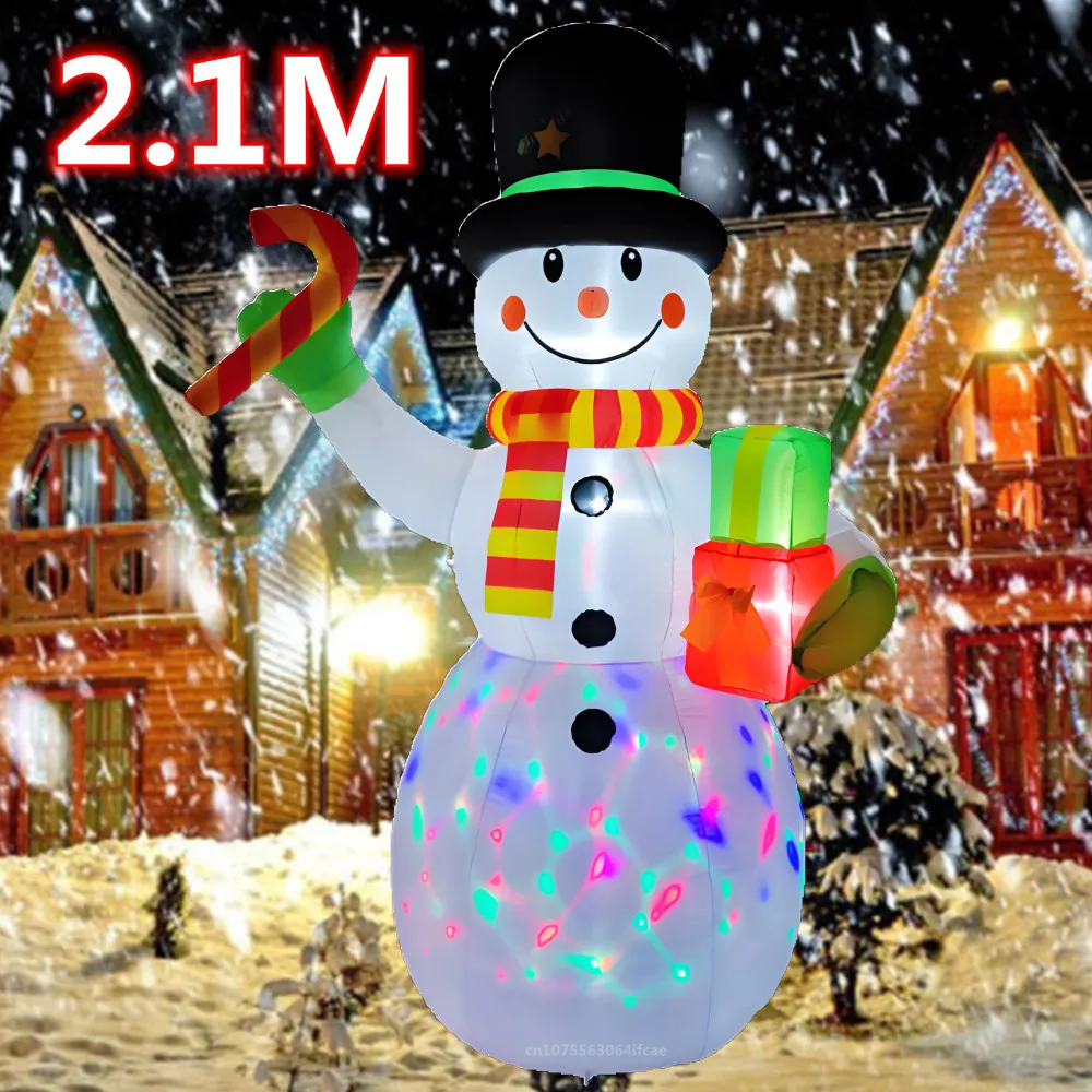 2.1M/7FT Christmas Inflatable Snowman Holding Gifts and Candy with LED Lights Xmas Party Indoor Outdoor Courtyard Props Ornament