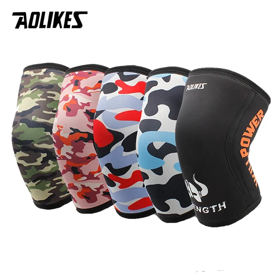 AOLIKES 1 Pair 7mm Neoprene Sports Kneepads Compression Weightlifting Pressured Crossfit Training Knee Pads Support Women Men