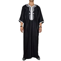 Abbigliamento uomo musulmano caftano Robes Black Fashion Eid Thobe Kurta Arab Turkish Dress Dubai Islam suit etnico Leisure Musulman Wear