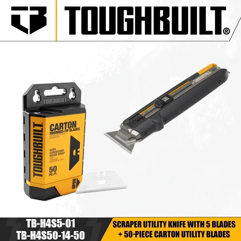 TOUGHBUILT TB-H4S50-14-50+TB-H4S5-01 Набор лезвий скребка, 50 лезвий со скребком, универсальный нож
