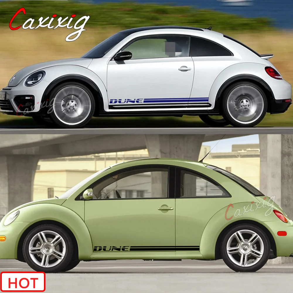 2 rayas deportivas de carreras para Volkswagen Beetle Dune Turbo, pegatina de falda lateral para puerta de coche, calcomanías de vinilo para decoración de carrocería, accesorios, 2 piezas