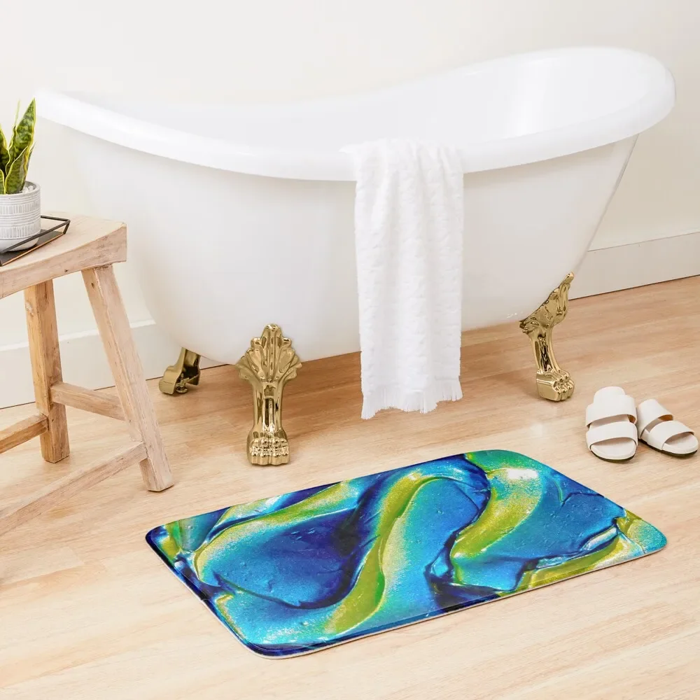 

Blue and Yellow Squiggle Bath Mat Non-Slip And Washable Kitchen Sets Of Bathroom Accessories Mat