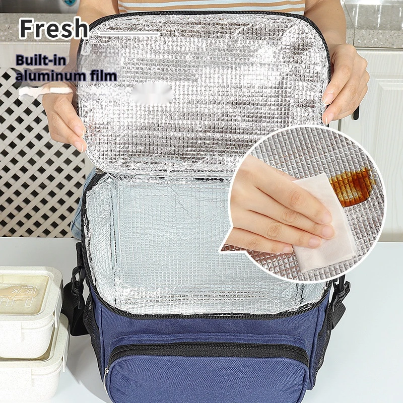 Portable bento bag with rice insulated large capacity crossbody insulated bag