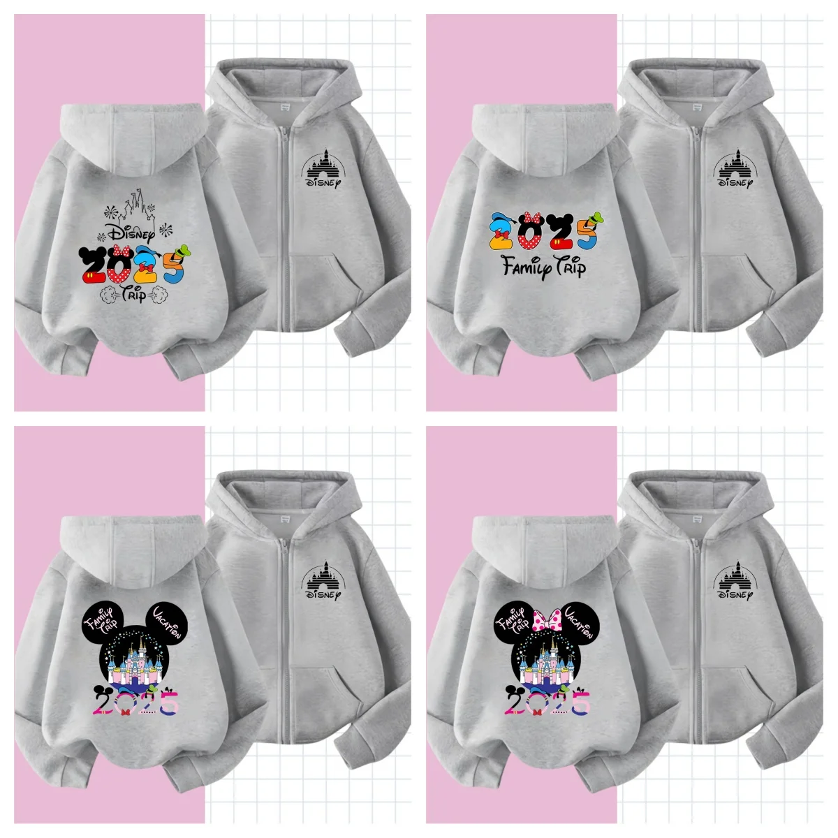 Fashion Disneyland Trip Clothes Caricature zipper Hoodie Children Top Cartoons Disney Kawaii 2025 Girl Clothes Boy Disney Kids