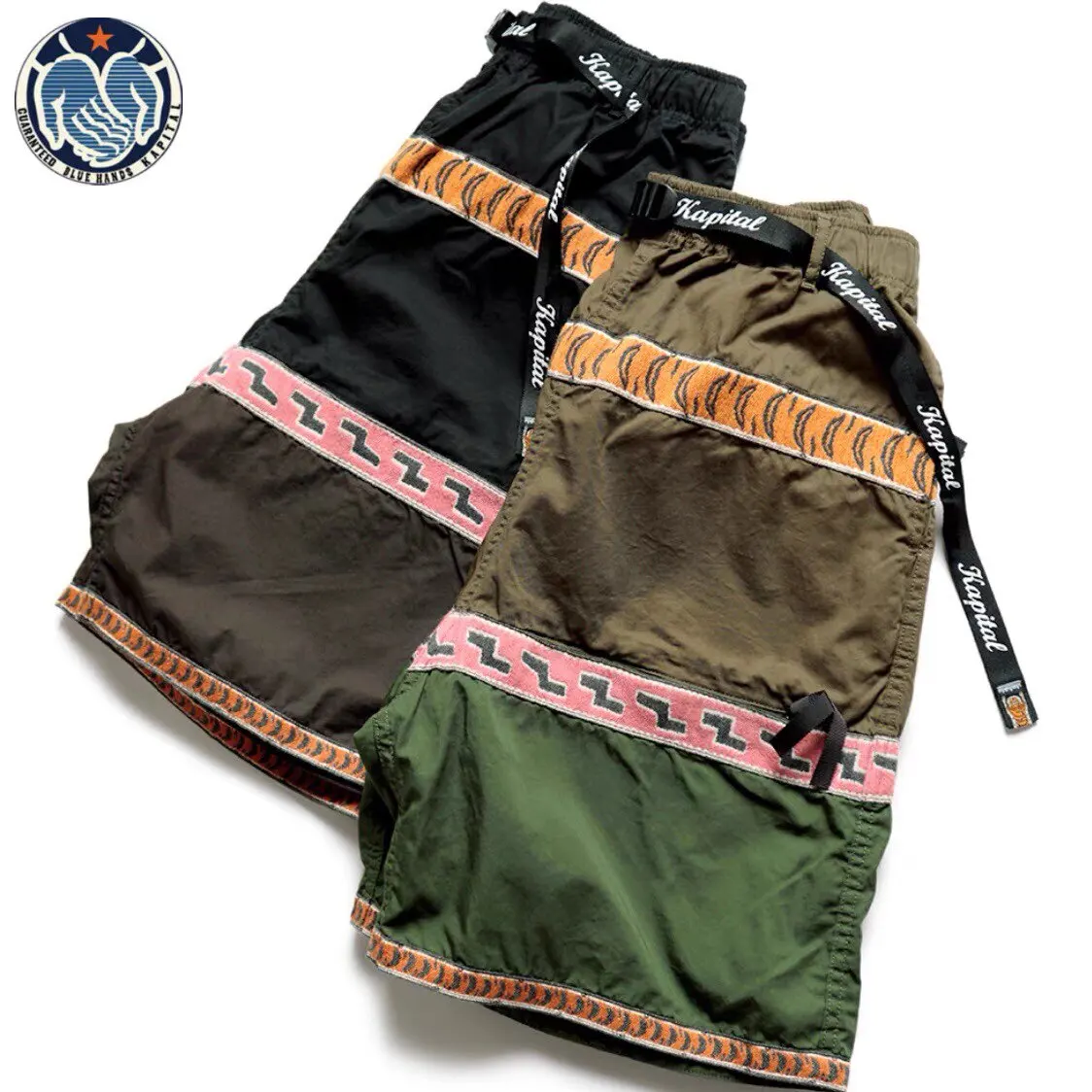 25SS KAPITAL Kazuhiro Hirata Two-tone Tiger-print Color-block Pure Cotton Breathable Loose Unisex Casual Shorts