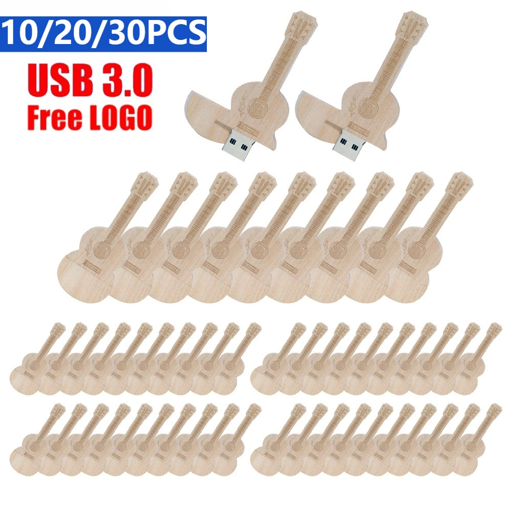 

10/20/30pcs/lot customized wooden guitar usb flash drive pen drive 3.0 memory Stick pendrive 4GB 16GB 32GB 64GB 128GB Free Logo