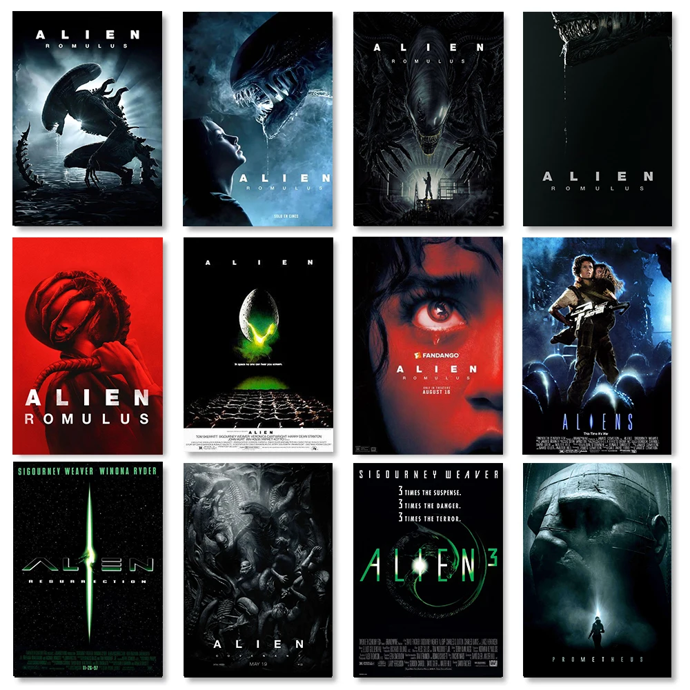 Póster artístico de película alienígena 1979-2024, póster de alienígena, impresión artística, pintura decorativa, póster artístico de cine, decoración de pared del hogar sin marco