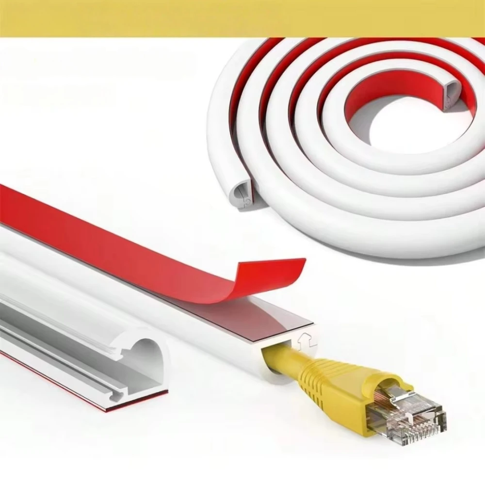 1개 1m/39.37인치 전문가용 자가 접착식 벽면 케이블 정리기 레이스웨이 케이블 커버 PVC 유연한 케이블 관리 홈 오피스용