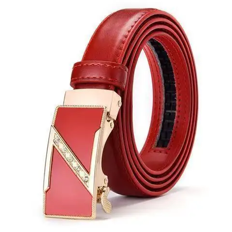 

New Women's Genuine Leather Belt with Automatic Buckle: Red, Versatile, Trendy, Z - Letter Buckle, Made of Cowhide