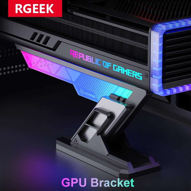 

RGEEK Graphics Card Magnetic Holder ARGB Creative Aluminum Alloy GPU Bracket, 75-125mm Height Adjustable, Support M/B ARGB SYNC