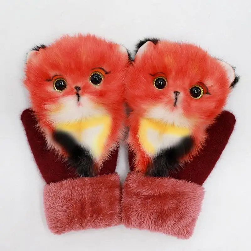 Cartoon Winter Gloves GirlsCold Weather Gloves Fingerless Gloves With Cover Convertible Mittens Cute 3D Owl / Cat / Wolf Shape