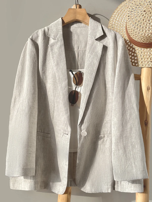

Women's Casual Linen Suit Jacket Lightweight Breathable Autumn Outerwear Open Cardigan Top Fashionable Versatile Loose Fit