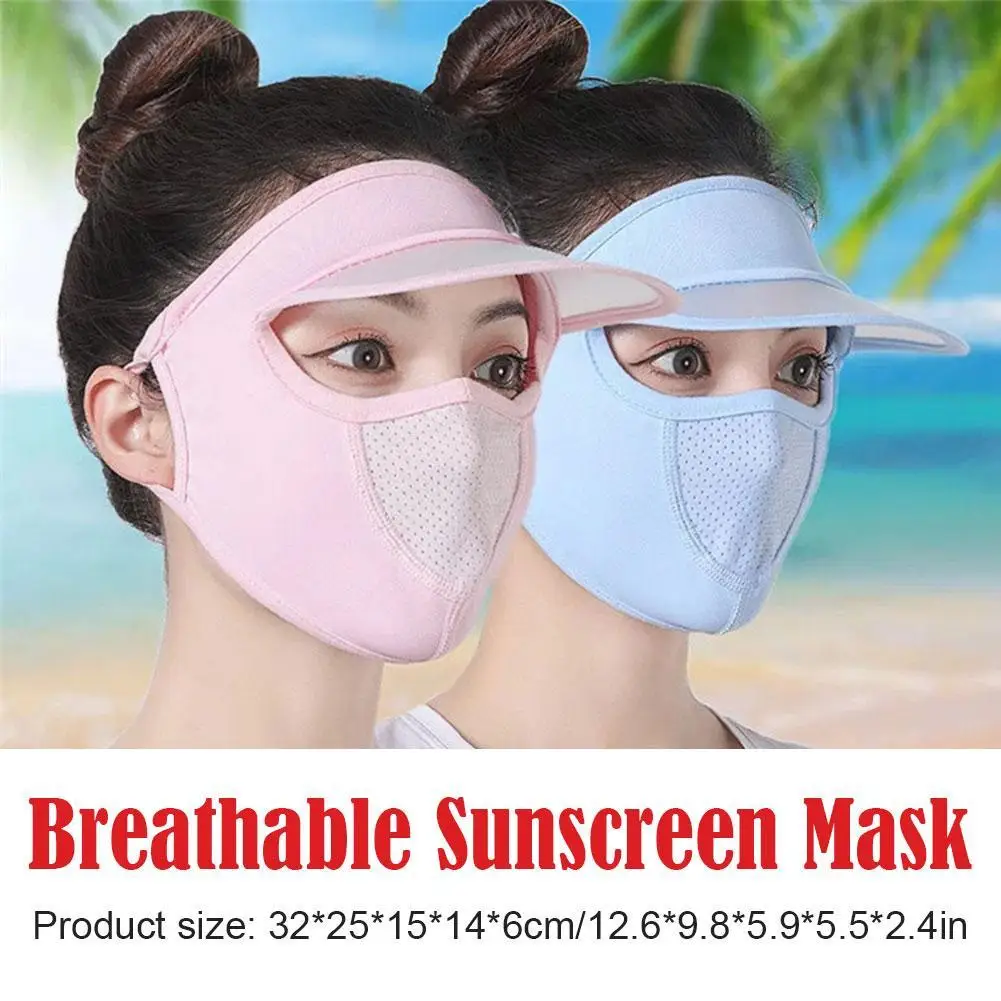 Summer Sun Hat With Mesh Breathable Ice Silk Mask Outdoor Worker Anti-UV Full Face Cover Sunscreen Sunshade Cycling Cap