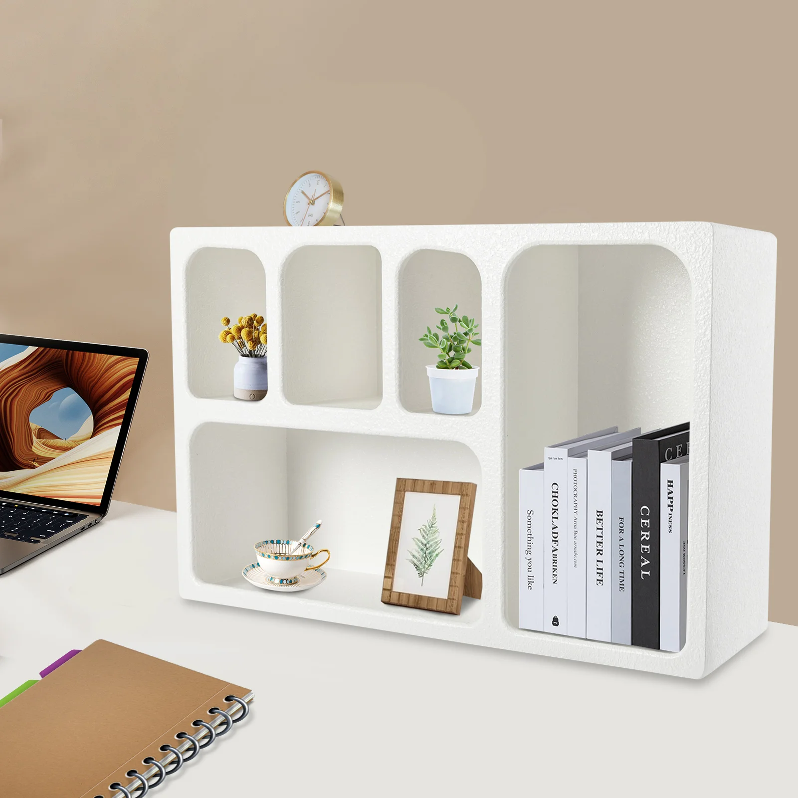 

5-Compartment Wall-Mounted/Freestanding Eco-Friendly E1 MDF Storage Cabinet, Space-Saving White Organizer with 5 Tier Shelves