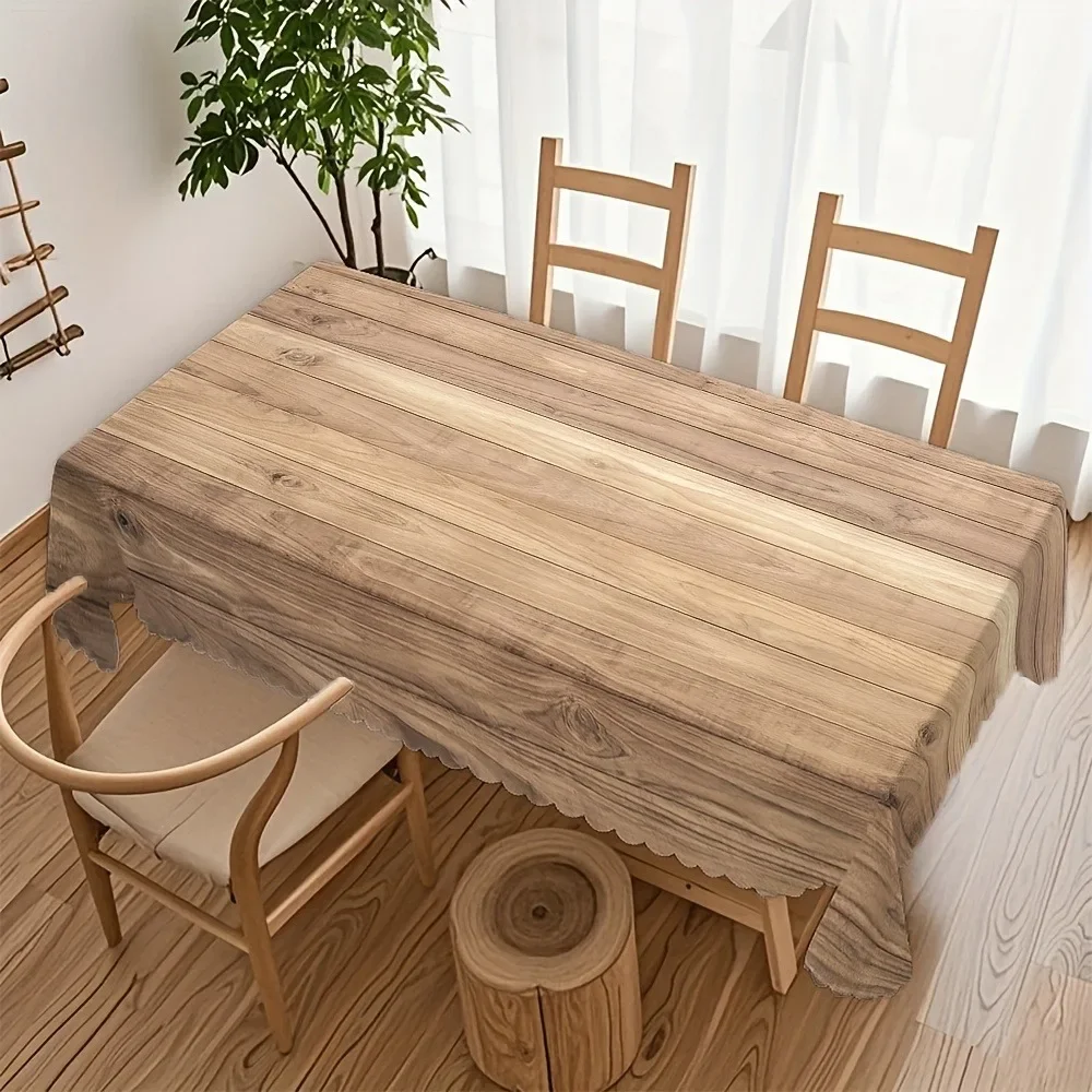1 piece of 2D flat printing light wood grain printed tablecloth, light brown, fine wooden texture tableclothxzj
