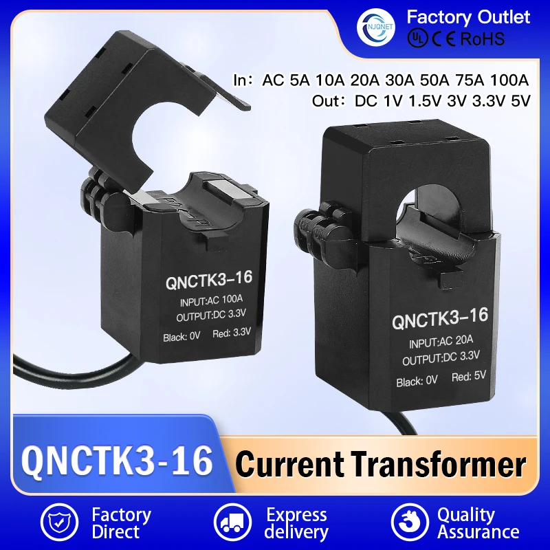 

QNCTK3-16 Split Core Current Transformer AC 10A 20A 30A 50A 100A Output DC 4V 5V 3.3V Split Current Sensor Transducer Clamp CT