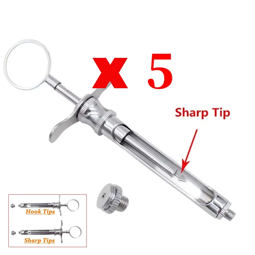 5Set Dental Aspirating Injection Syringe In Stainless Steel Dentist Surgical Instruments Cylinder with Head Tools