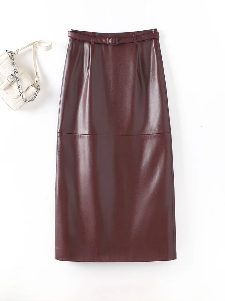 

Юбка из искусственной кожи с высокой талией, женская, облегающая, в стиле ретро, средней длины, весна-осень, новая, элегантная, прямого кроя.