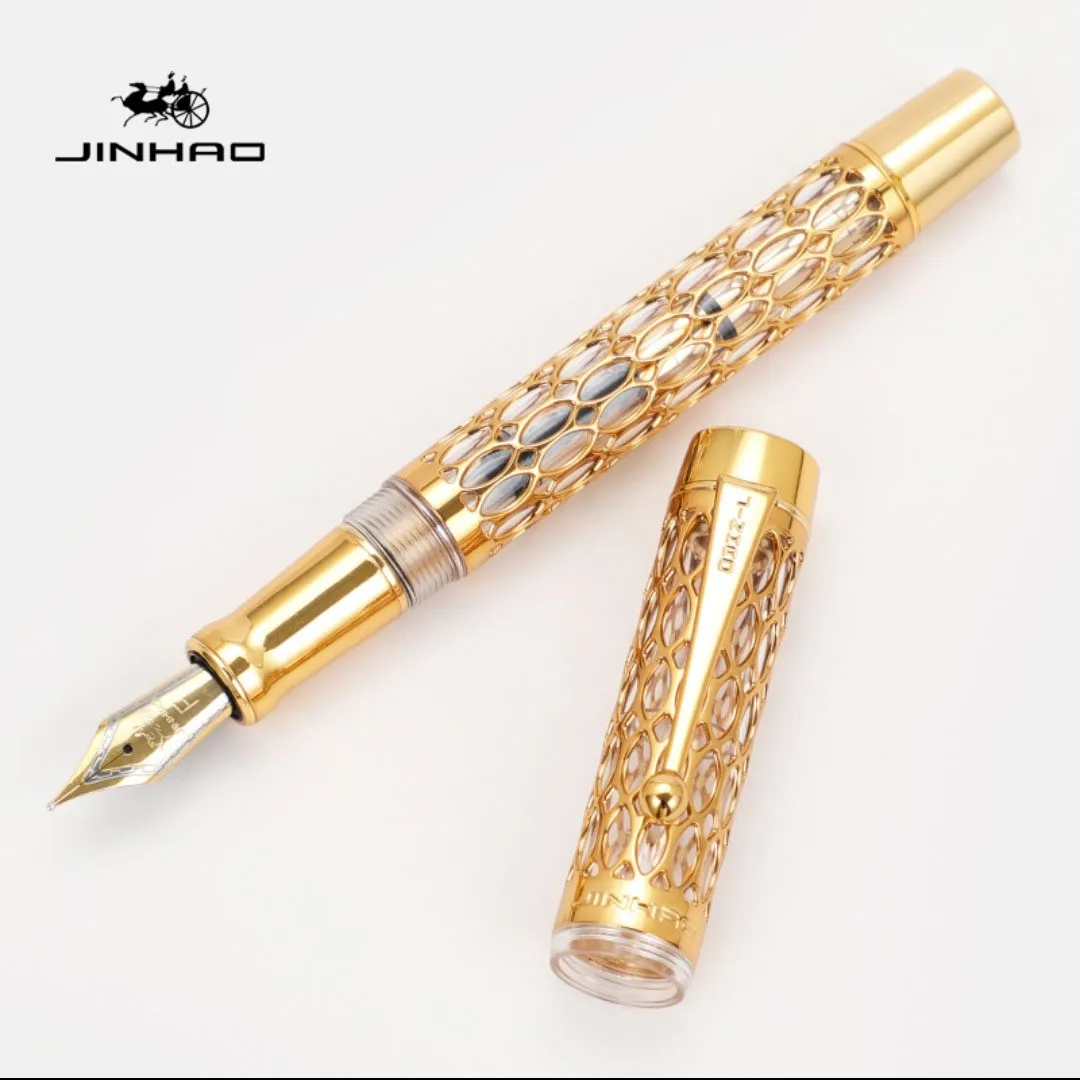 Jinhao 100  Fountain Pens Smoothly New Century Real Gold Electroplating Hollow OutFor Writing Stationery Christmas Business Gift