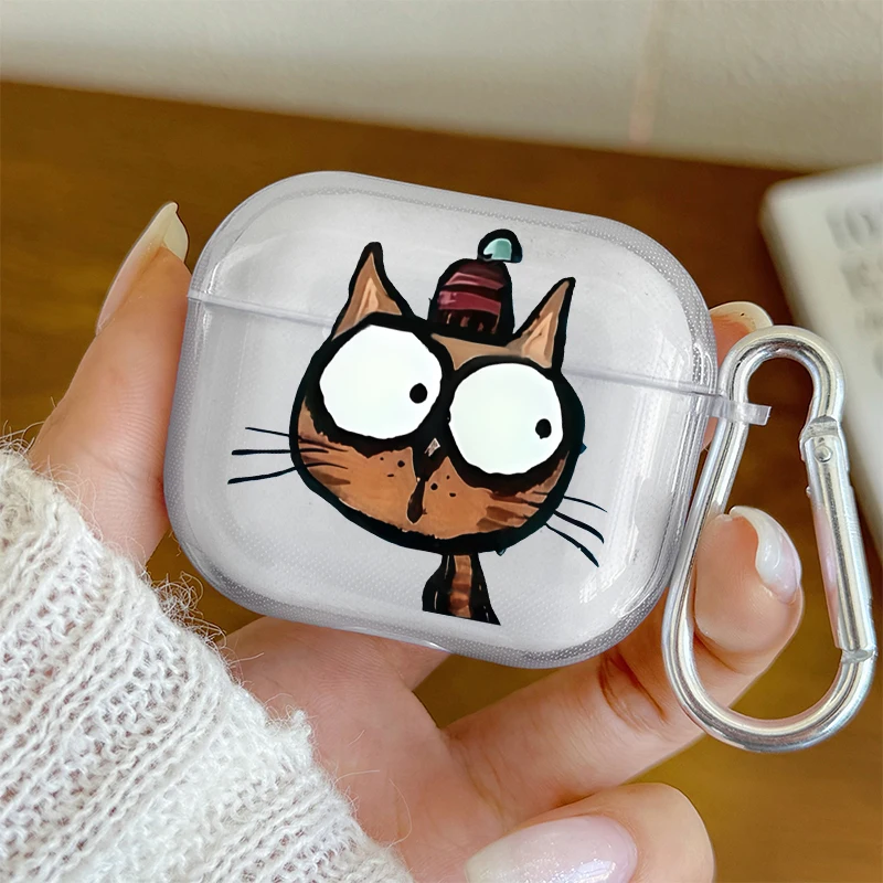 

Cute Funny Big Eyes Cat Earbuds Case for AirPods 4/3/2/1 Earphone Case For AirPods Pro3/Pro2/Pro Shockproof TPU Protective Cover