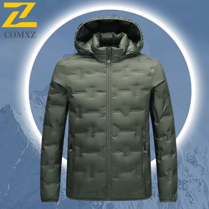 

COMXZ Men Bread Jacket Premium Stand Collar Hooded Street Camping Trip Down Jacket Daily Work Breathable Design Padding Coat