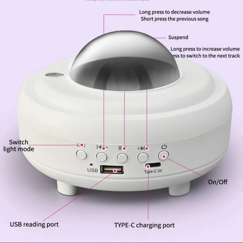 Dynamics Northern Lights Starry Sky Projection Light USB Plugged In Music Player Atmosphere Moon Light Projection Nightlight