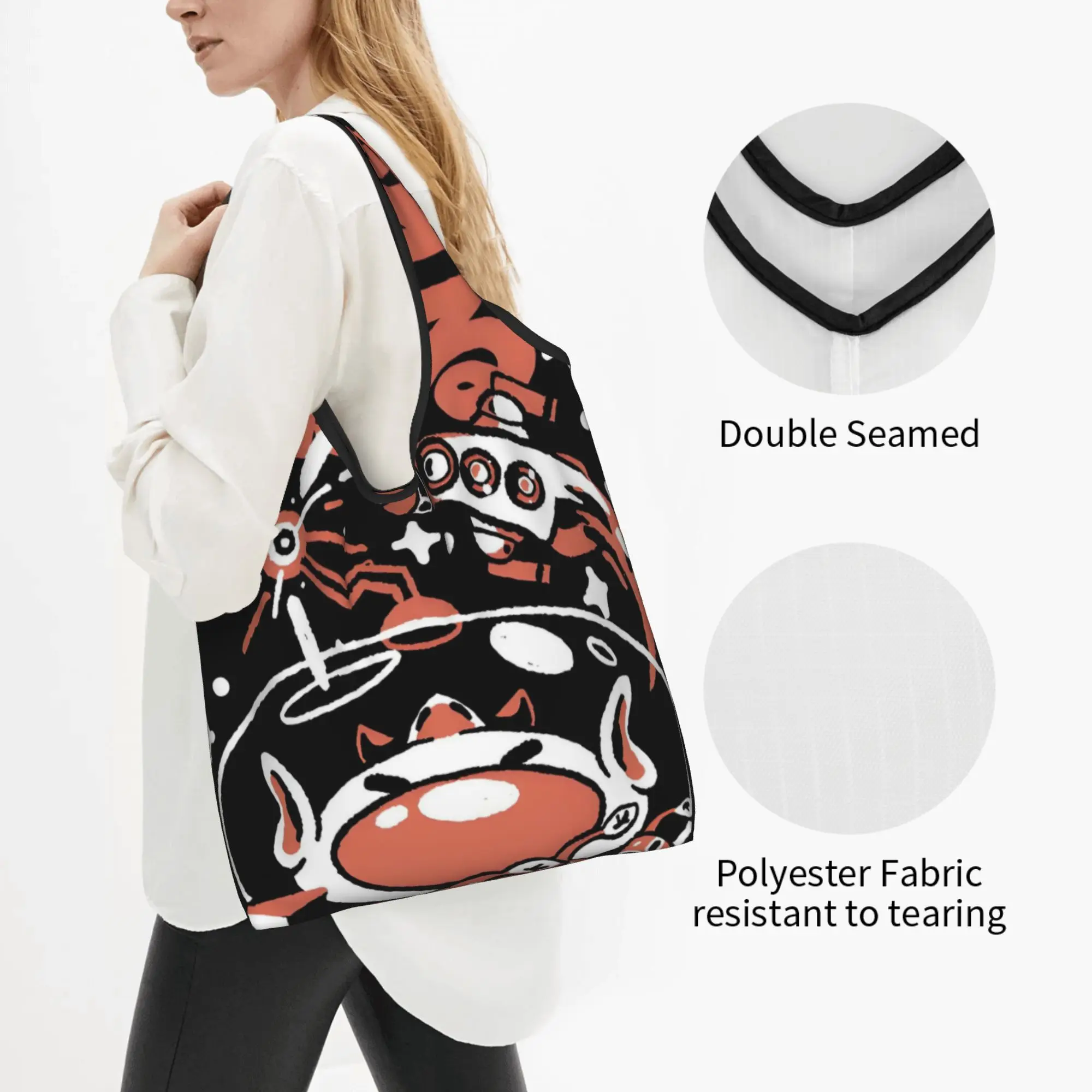 Recycling Pikmins Video Game  Shopping Bag Women Tote Bag Portable Cartoon Strategic  Grocery Shopper Bags