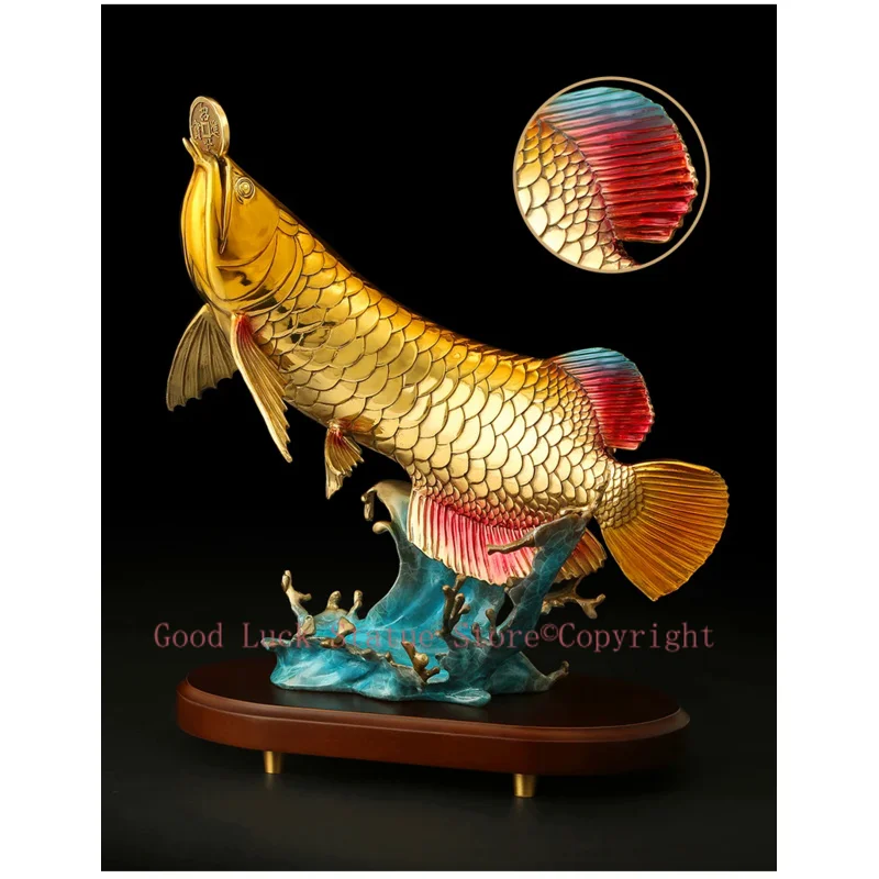 

2024 high grade Good luck Dragon golden Fish Wealth Arowana HOME OFFICE BAR CLUB decoration bring wealth money bronze Sculpture