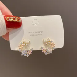 New Exquisite S925 Silver Needle Flower Butterfly Small Fresh  Daily Literary Jewelry Birthday Party Lady Temperament Earrings