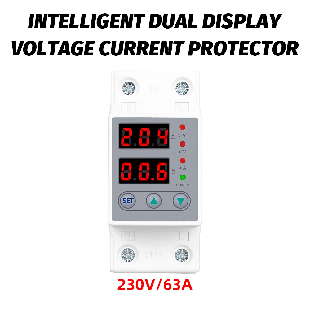 

220V 40/63A Din Rail Amp Volt Protector Adjustable Over Under Voltage Protective Device Protection Current Protect