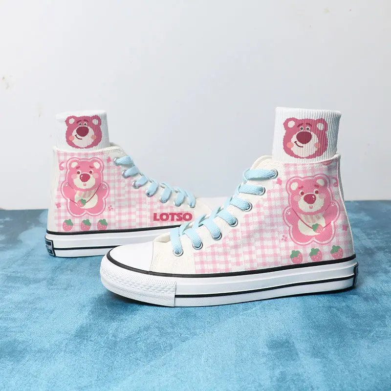 Toy Story Lotso Kawaii Shoes Winnie the Pooh Sneakers High Top Canvas Girl Shoes Students Gift Cute Cosplay Costume Prop