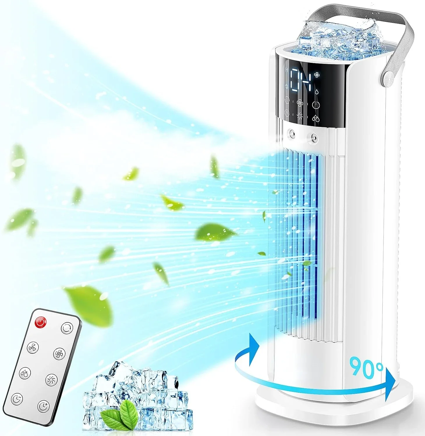 

ower Fan, Portable Swamp Cooler, Quiet & Energy Efficient, Indoor Cooling Fan with Remote Control, 16 Inch Evaporative Air Condi