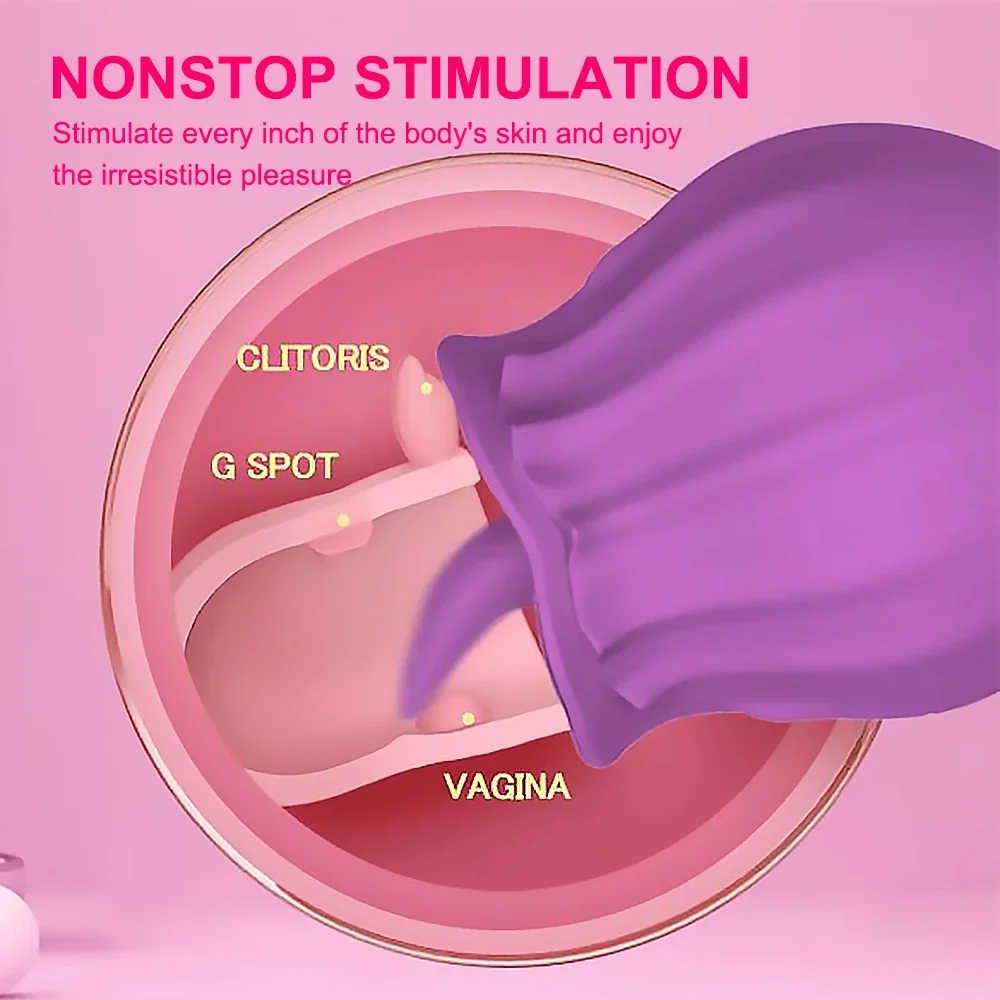 Rose Powerful G Spot Vibrator Female Clitoris Tongue Stimulator Vagin Nipple Licking Massager Masturbation Sex Toys for Adult