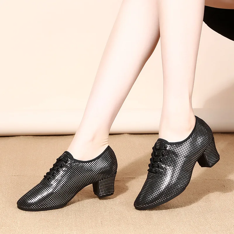 Black Dance Sneakers ladies salsa Standard Practice Social Latin Modern dancing shoes women heels 3.5/5.5cm women dance shoes