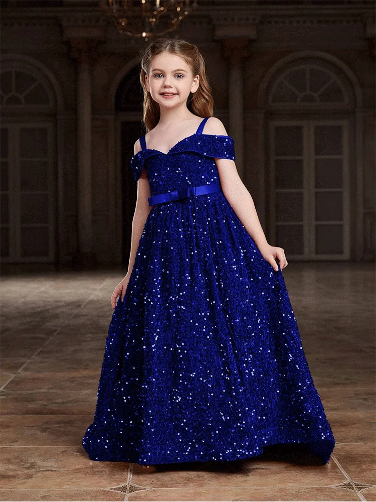 Girls Strapless Beaded Wedding Flower Girl Evening Dress Banquet Birthday Party Evening Dress Girls Stage Dress Princess Dress