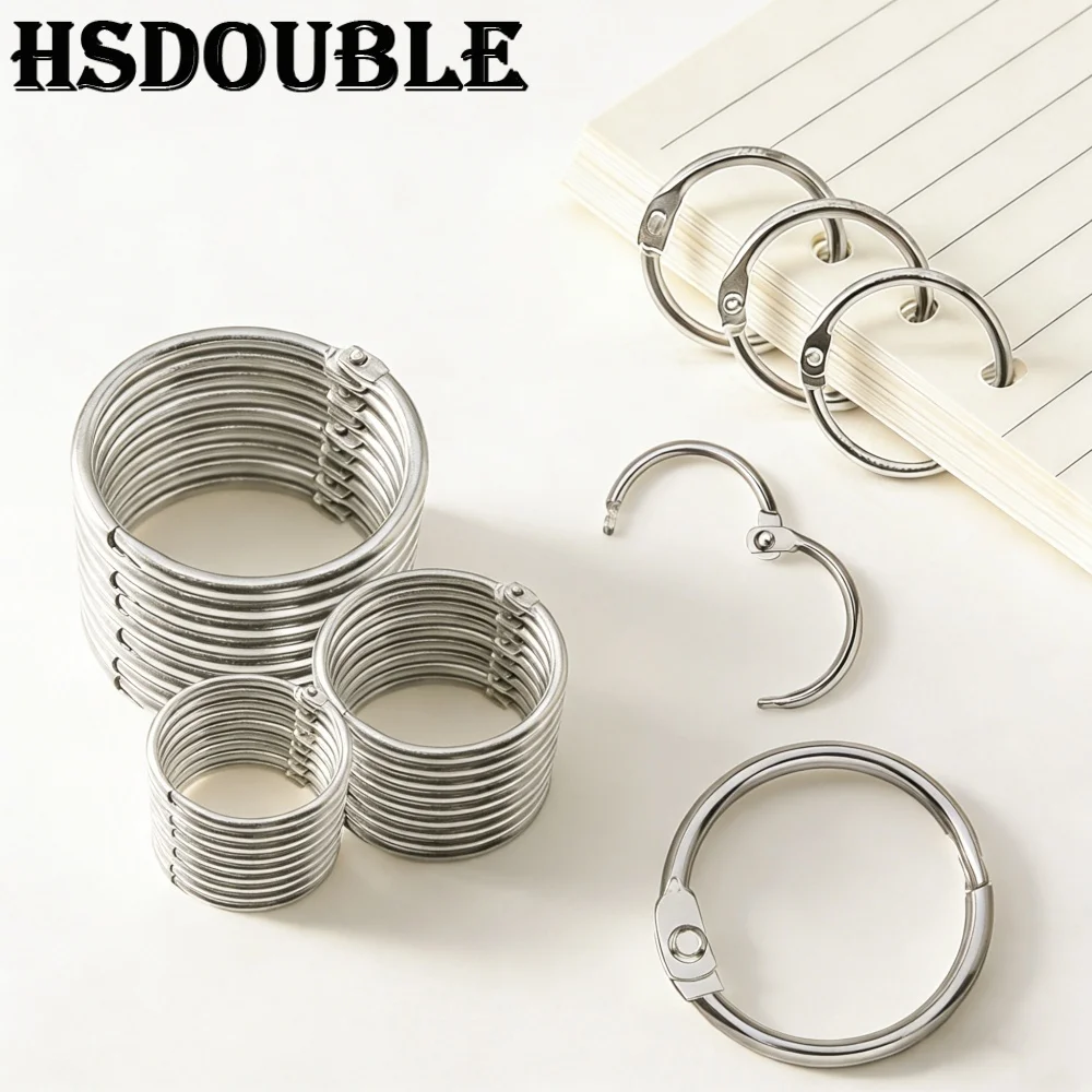 

10Pcs HSDOUBLE Silver Metal Loose Leaf Binder Rings Hinged Opening Book Rings for Album Scrapbook Craft Office Keychain Hoops