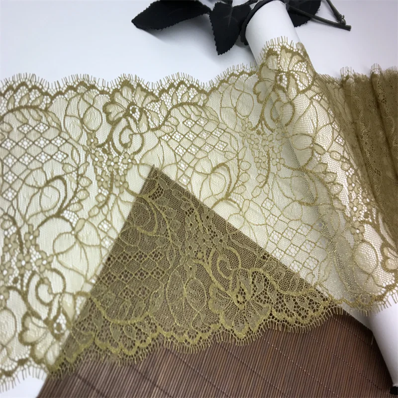 Olive-Green Lace Fabric Chantilly Foiled Lace Trim DIY Needle Work Clothing Accessories Eyelash Lace for Crafts