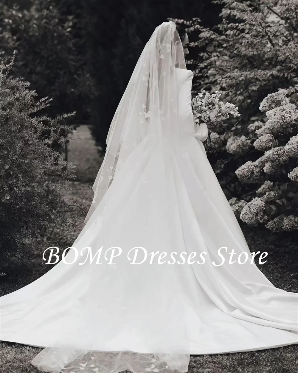 BOMP Simple Wedding Dresses Thick Satin Long-Sleeve Vintage Modest Bridal Gown Pleats Muslim Arabic Bride Dress Customized