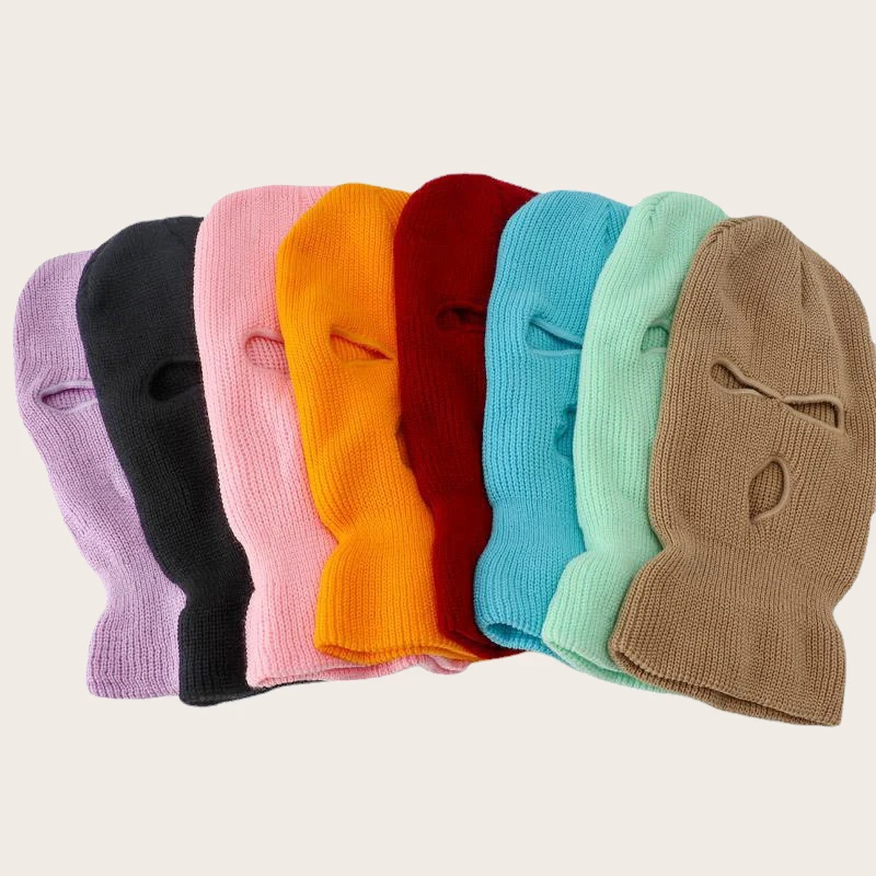 Nieuw Zwart Wit 3 Holes Full Face Ski Masker Bivakmuts Voor Mannen Leger Tactische Cs Winddichte Gebreide Beanies Winter Warm Caps