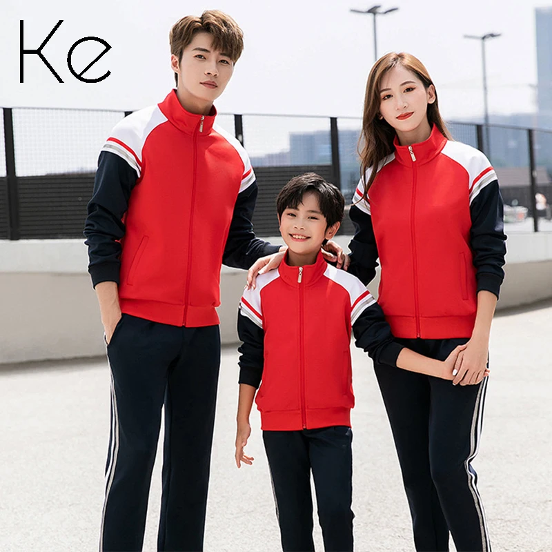 

KE546 New sport set 2 pieces red blue navy fiber polyester woman men child unisex tracksuit leisure sport running sport suit
