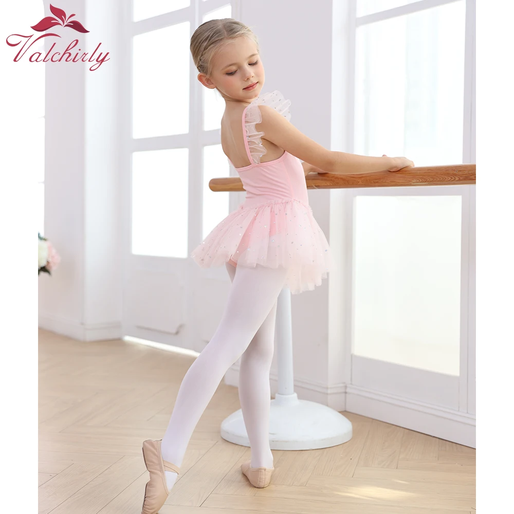 New Ballet Clothes Toddler Kids Girls Tutu Skirts Glitter Dancewear Performance Ballerina Fluttery Sleeves Soft Cotton Pink Dres