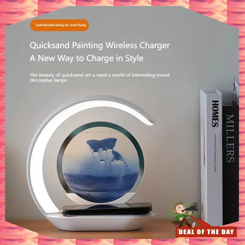 

24-Hour Delivery With Quicksand Painting Night Lamp Table Top Decoration Fast Charging Station Blue