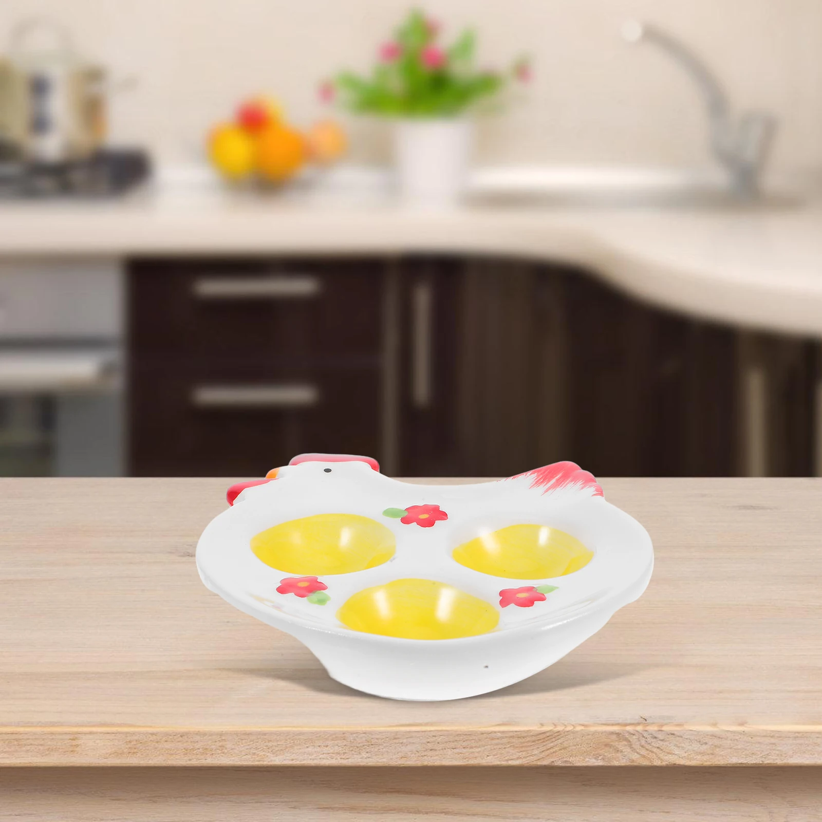 

Three Slot Chicken Egg Holder Kitchen Countertop Organizer Porcelain Egg Storage Tray Reusable Container for Home Fridge