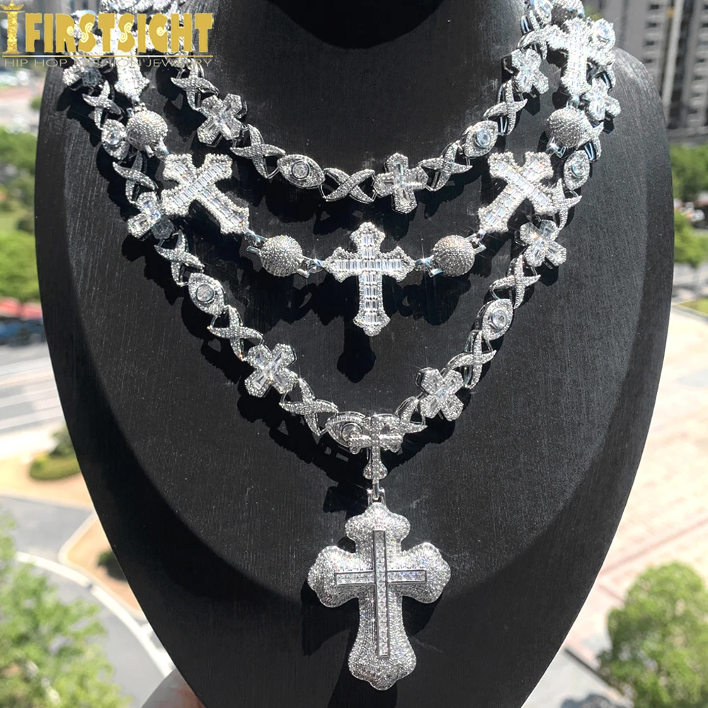 

New Iced Out Ball Infinity Cross Necklace for Men Women Silver Color Bling Cubic Zirconia Cross Pendant Hip Hop Jewelry