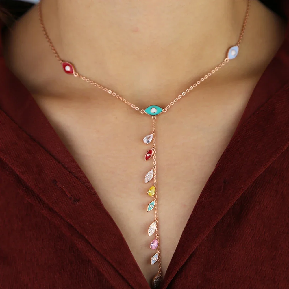 2025 هدايا عيد الميلاد مجوهرات ملونة قوس قزح تشيكوسلوفاكيا مثير النساء الفتيات المينا عين الشر سحر Lairat Y القلائد الطويلة مجوهرات العصرية