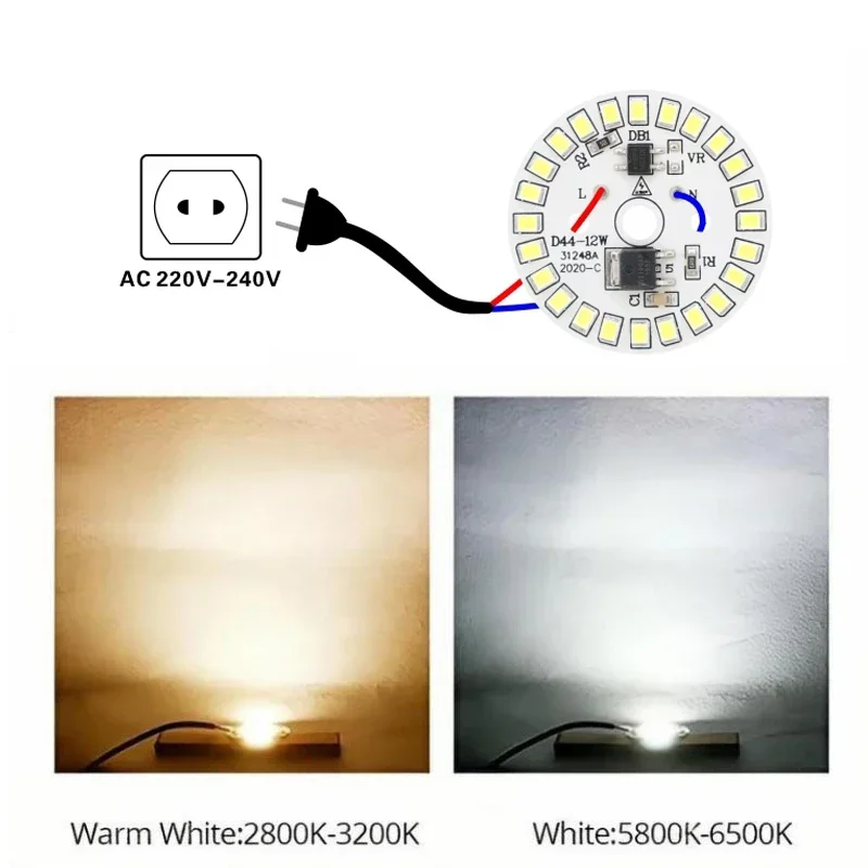 2PCS LED Bulb Patch Lamp SMD Plate Circular Module Light Source Plate For Bulb Light AC 220V Led Downlight Chip Spotlight LED