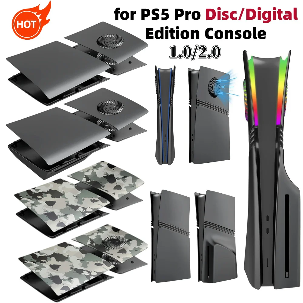 Cubierta de consola con placa frontal, estuche rígido ABS a prueba de polvo a prueba de golpes con ventilación de refrigeración para PS5 Pro Playstation 5 Pro Disc/consola Digital