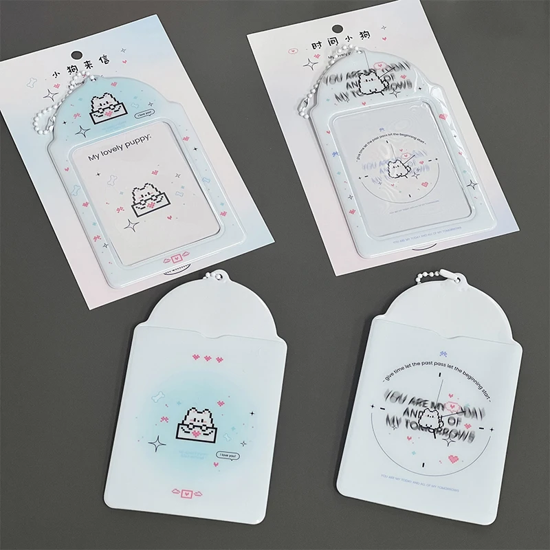 심플 픽셀 강아지 PVC 카드홀더, 인스 스타일, 아이돌 포토카드 커버, 보관 가방, 펜던트 보호, 3 인치