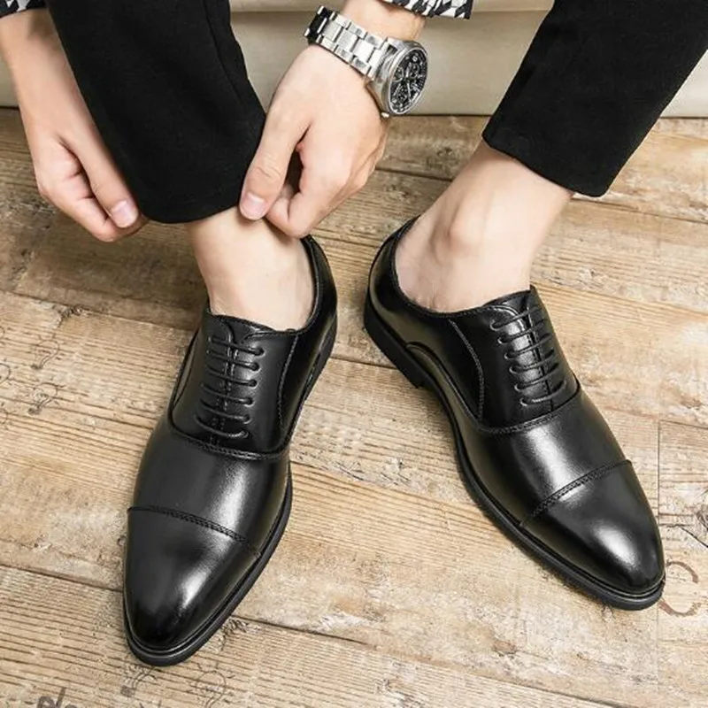 

2026 High Quality Men Genuine PU Leather Luxury Designer Oxford Shoes Male Business Office Brogue Dress Shoes Men Wedding Shoe