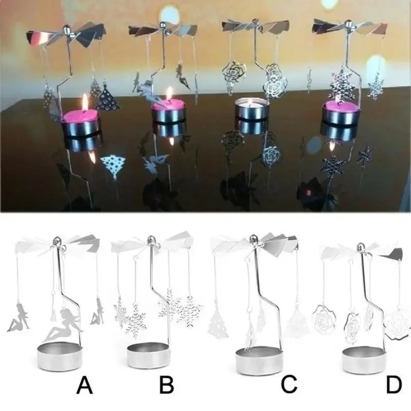 Spinning Christmas Carousel Tealight Candle Holder Metal Rotating Stand for Xmas Table Centerpiece Home Holiday Party Decor Gift